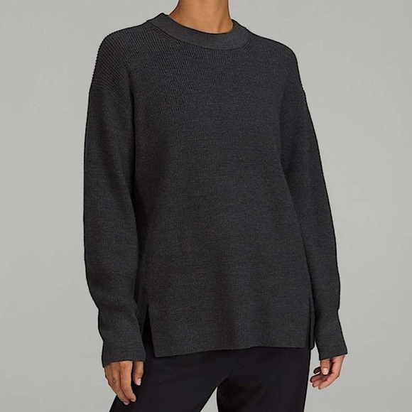 lululemon athletica Sweaters - Lululemon Merino Wool-Blend Ribbed Crewneck Sweater Heathered‎ Black 2
